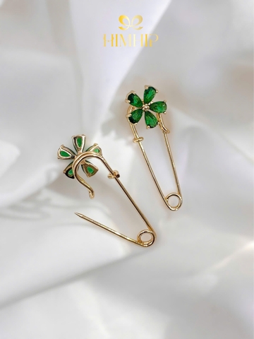 Trâm, Ghim Cài Áo Kim Băng HimHip HKCC Cỏ 4 Lá May Mắn 3,5x1cm