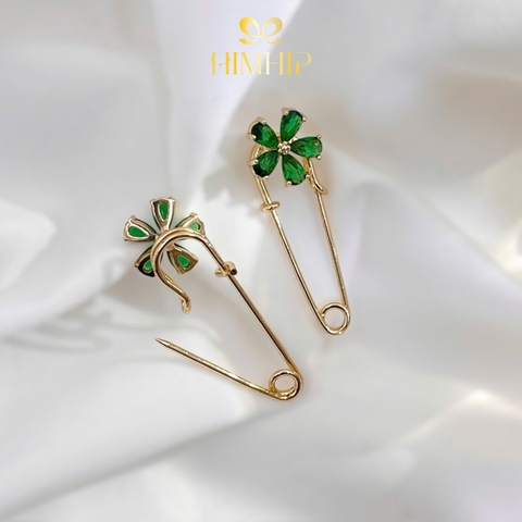 Trâm, Ghim Cài Áo Kim Băng HimHip HKCC Cỏ 4 Lá May Mắn 3,5x1cm