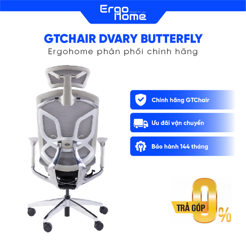 Ghế Công Thái Học GTChair Dvary Butterfly - Ergohome phân phối chính hãng BH 12 năm (Tặng kèm móc treo áo 300K)
