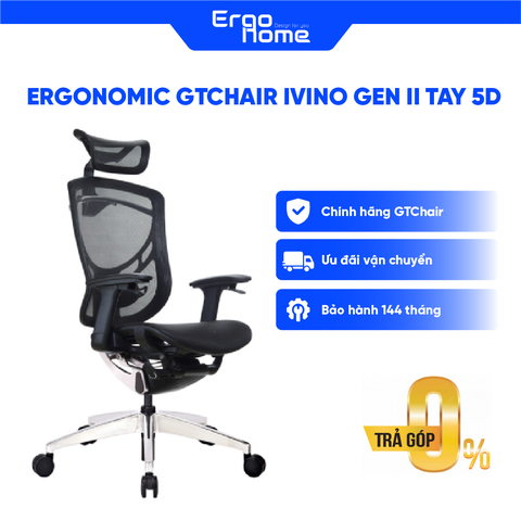 Ghế Công thái học Ergonomic GTChair Ivino Gen II tay 5D - Ergohome phân phối chính hãng BH 12 năm