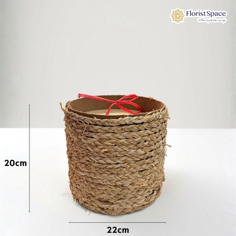 Hộp Gỗ Trụ Tròn Quấn Dây Ngô - Cao 20cm x Ngang 22cm