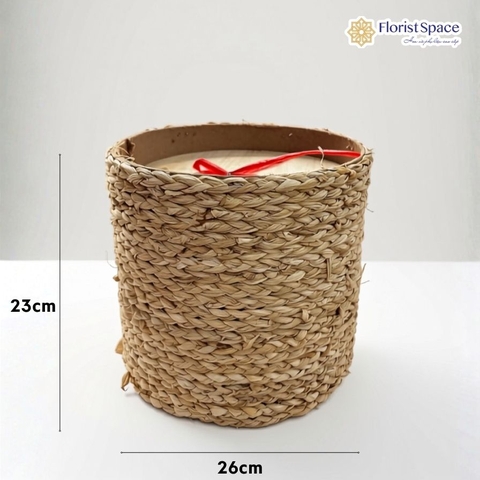 Hộp Gỗ Trụ Tròn Quấn Dây Ngô - Cao 23cm x Ngang 26cm
