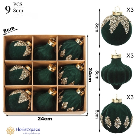 Hộp Châu Giáng Sinh - Nhung Mix 9 Chi Tiết - 8cm - MC