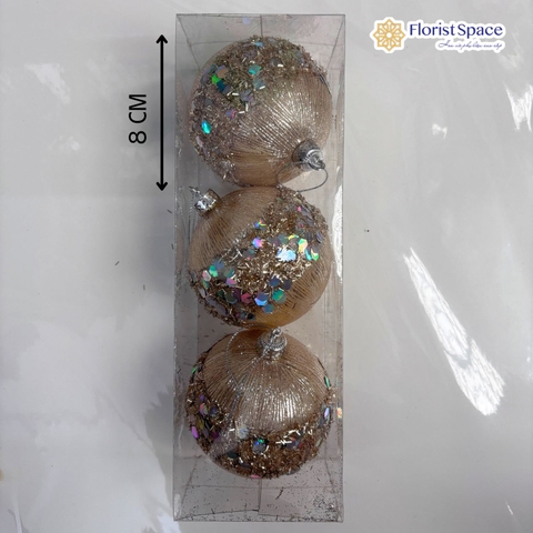 Hộp Châu Giáng Sinh Ánh Kim Đính Ngọc - 3 Trái - 8 cm - MC