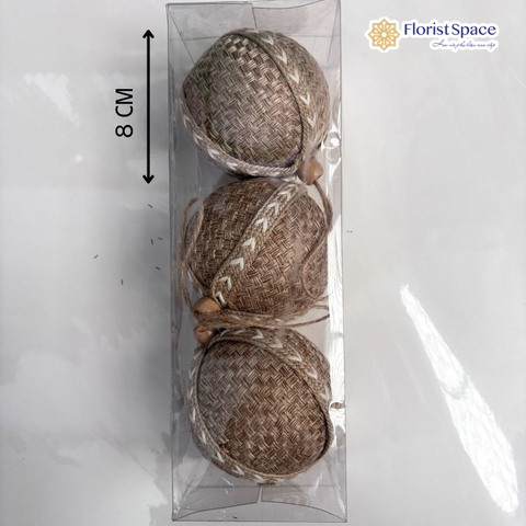 Hộp Châu Giáng Sinh Bọc Mây - 3 Trái - 8cm - MC