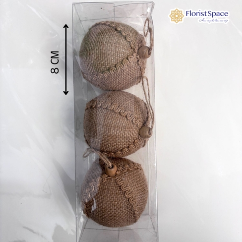 Hộp Châu Giáng Sinh Bọc Vải Bố - 3 Trái - 8cm - MC