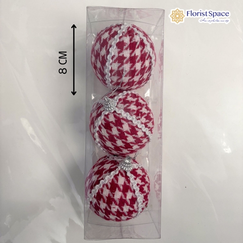 Hộp Châu Giáng Sinh Bọc Vải Đỏ - 3 Trái - 8cm - MC