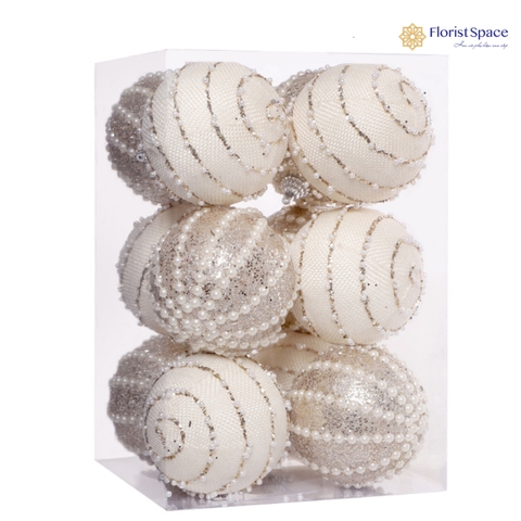 Hộp Châu Trắng Đính Cườm - 12 Cái - 8cm - MC