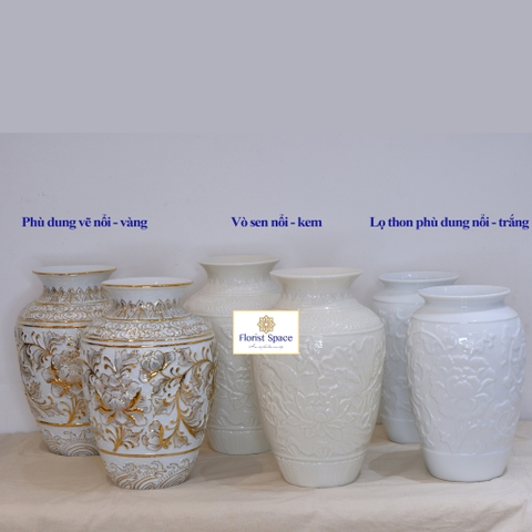 Bình Gốm - Phù Dung Vẽ Nổi Vàng-GSO