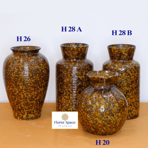 Bình Gốm - Chậu Nâu Đốm Vàng-GSO