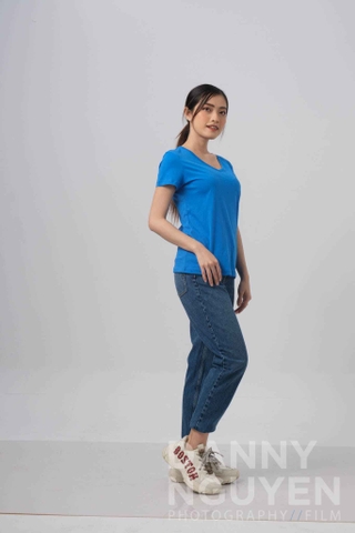 Áo Thun Nữ Cổ Tim Màu Xanh Yamaha