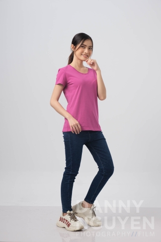 Áo Thun Nữ Cổ Tròn Màu Hồng Lotus