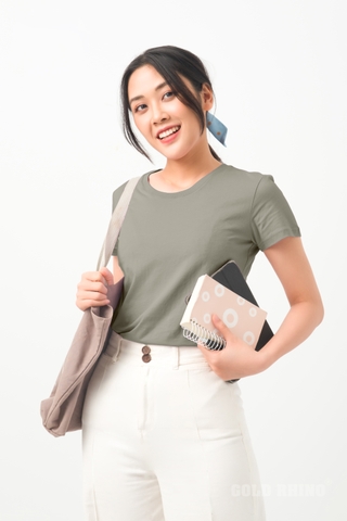 Áo Thun Nữ Cổ Tròn Màu Oliu