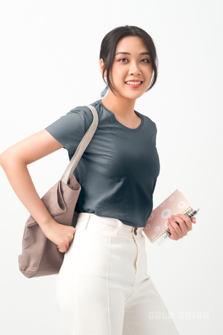 Áo Thun Nữ Cổ Tròn Màu Xanh Đá