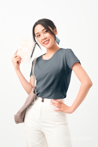 Áo Thun Nữ Cổ Tròn Màu Xanh Đá