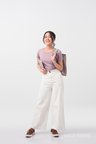 Áo Thun Nữ Cổ Tròn Màu Hồng Ruốc