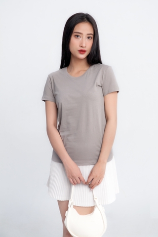 Áo Thun Nữ Cổ Tròn Màu Xám Bạc