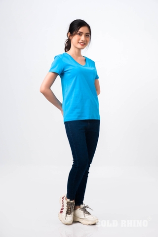 Áo Thun Nữ Cổ Tim Màu Xanh Da Trời