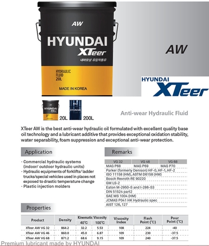 Dầu thủy lực HYUNDAI XTEER AW 68
