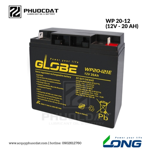 Ắc quy Long - Globe 12V 20AH WP20-12, ắc quy cho UPS, thang máy