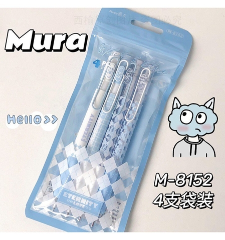 Set 4 Bút Gel Đen - Mura M8152  White &Blue