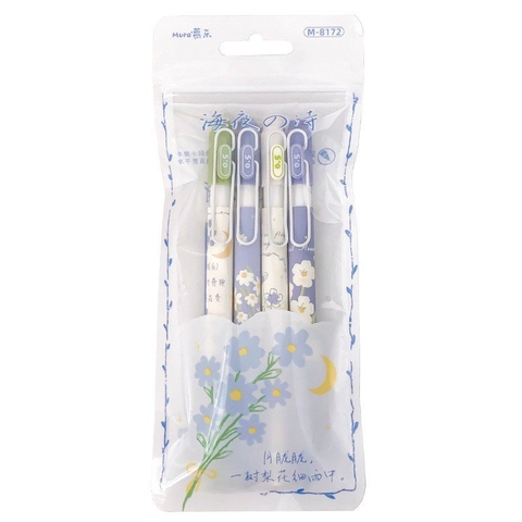 Set 4 Bút Gel Đen - Mura M8172 Hoa Nhí
