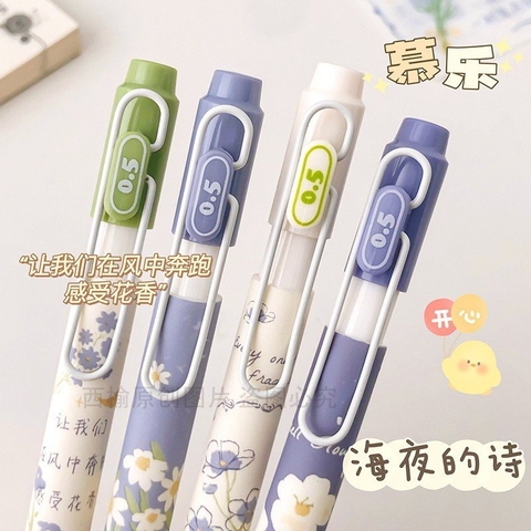 Set 4 Bút Gel Đen - Mura M8172 Hoa Nhí