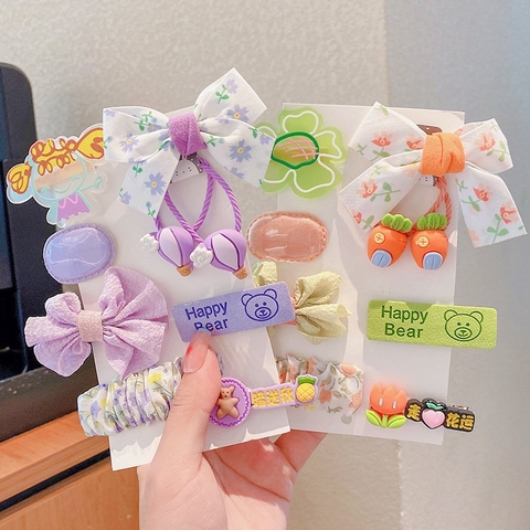 Set 9 Kẹp + Dây Buộc Tóc Vải Hoa