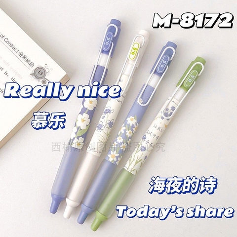 Set 4 Bút Gel Đen - Mura M8172 Hoa Nhí