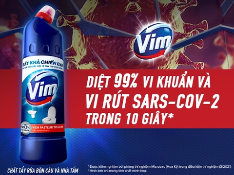 Nước tẩy bồn cầu Vim xanh biển diệt khuẩn chai 880ml