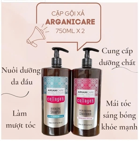 Cặp Dầu gội xả Collagen Arganicare 750ml - Phục hồi tóc hư tổn