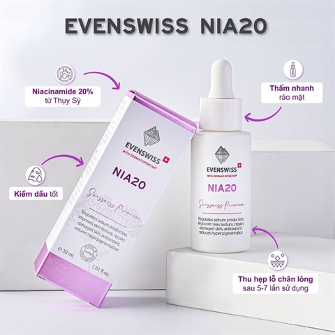 Serum sáng da se lỗ chân lông Nia 20 Evenswiss 30ml