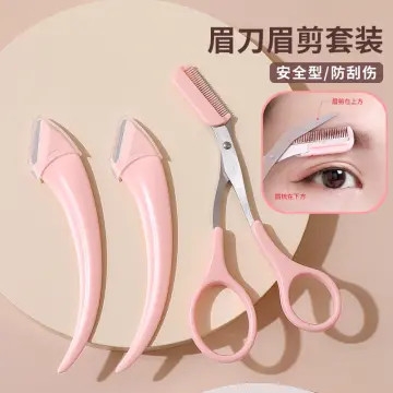 Kéo cắt tỉa lông mày kèm 2 dao cạo
