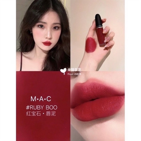 Son kem Mac Powder Kiss Liquid Lipcolour 975 Ruby Boo - Màu Đỏ Ruby