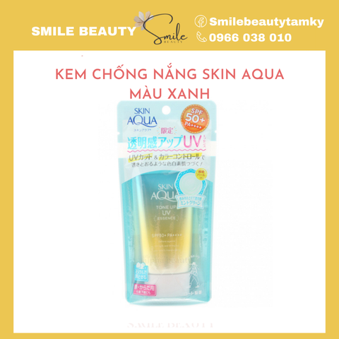 Kem chống nắng skin Aqua SPF50+ xanh da mụn