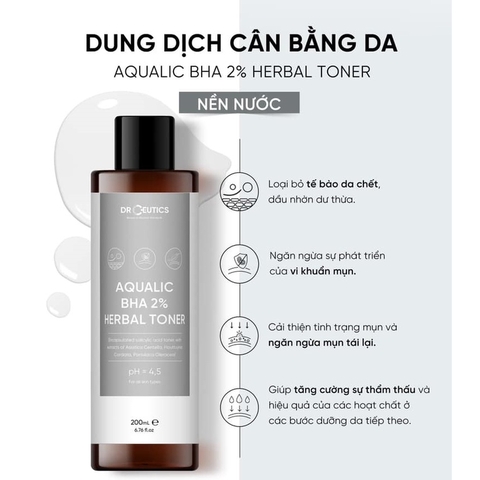 Toner DrCeutics Aqualic BHA 2% Herbal 200ml