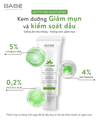 Kem dưỡng ẩm trị mụn Babe Stop AKN Mattifying Moisturiser 50ml
