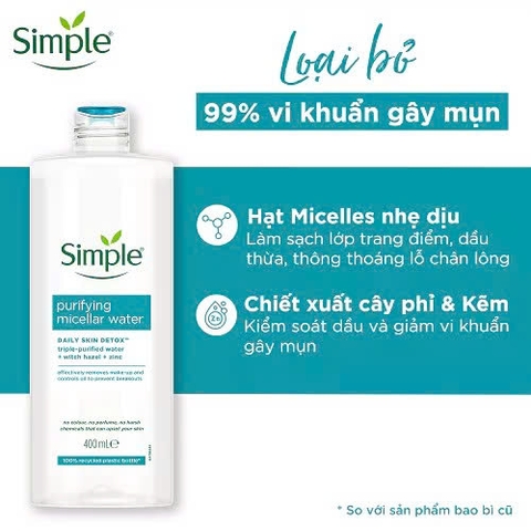 Nước tẩy trang da dầu mụn Simple  400ml