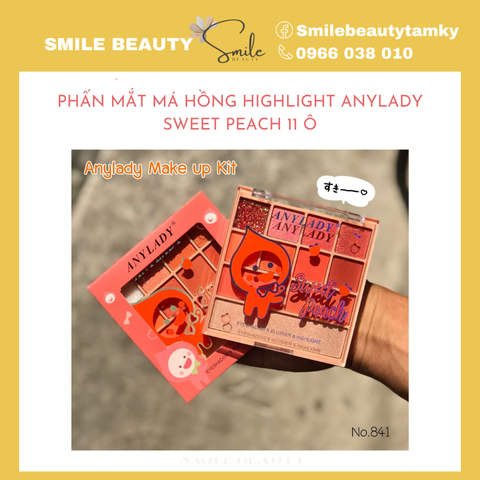 Phấn mắt má hồng highlight anylady sweet peach 11 ô