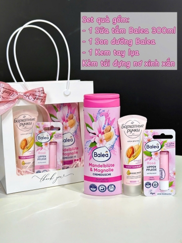 Set sữa tắm Balea 300ml+ son dưỡng +kem tay