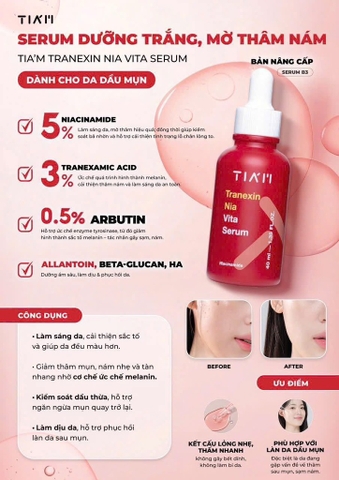Serum Tiam đỏ dưỡng trắng mờ thâm nám
