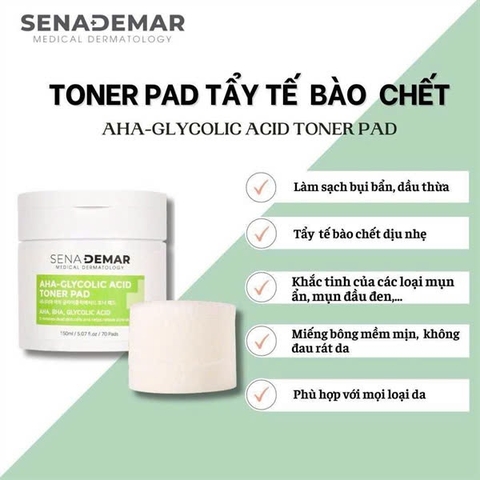 Toner Pad Sena Demar AHA Glycolic Acid Chính Hãng 70 miếng