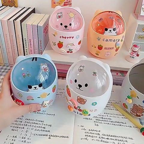 Thùng rác để bàn mini có nắp hình gấu