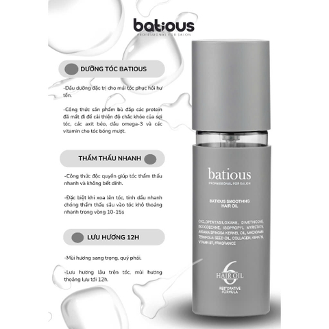 Dầu dưỡng tóc Batious Smoothing Hair Oil 60ML( TẶNG LƯỢC)