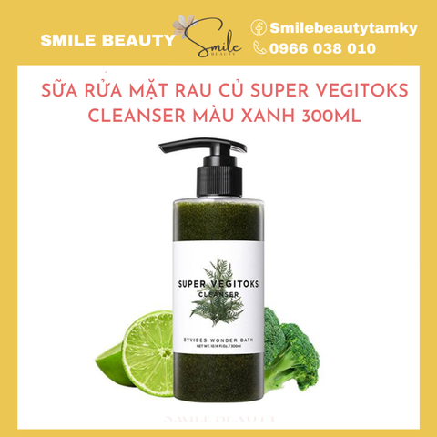 Sửa rửa mặt rau củ thải độc Super Vegitok Cleanser 300ml màu xanh