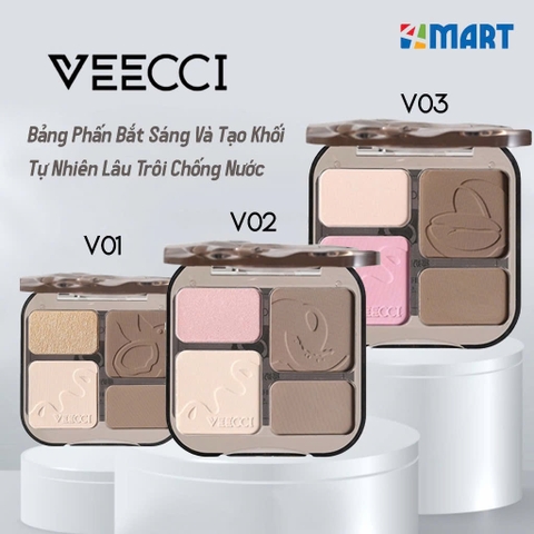 Bảng Phấn Tạo khối & Bắt Sáng 4 Ô VEECCI Đa năng tích hợp Má hồng