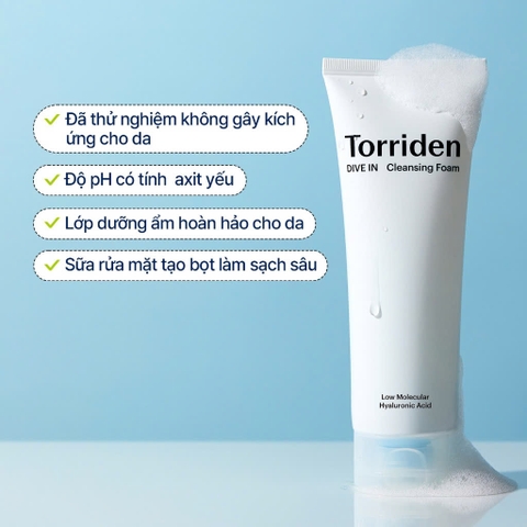 Sữa Rửa Mặt Torriden Tạo Bọt Dưỡng Ẩm Dal DIVE-IN Low Molecular Hyalur