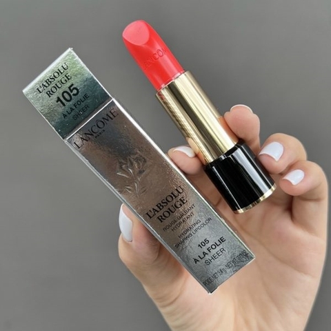 Son Lancôme L'absolu Rouge 105 À La Folie (Sheer) Màu Cam tươi