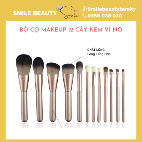 Bộ cọ makeup 12 cây kèm ví nơ