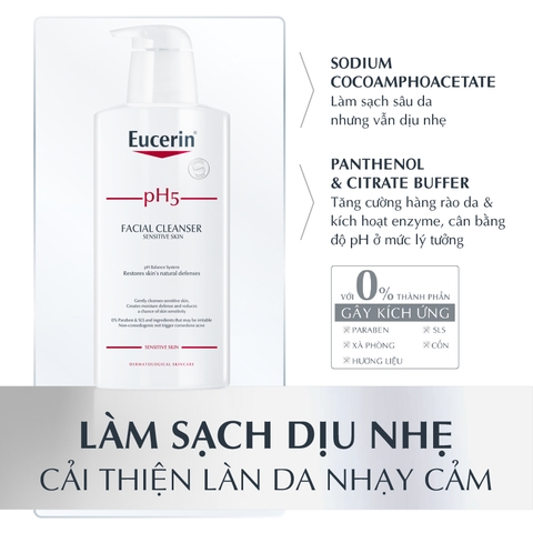 Sữa rửa mặt EUCERIN PH5 Facial Cleanser Sensitive Skin da nhạy cảm 400ml